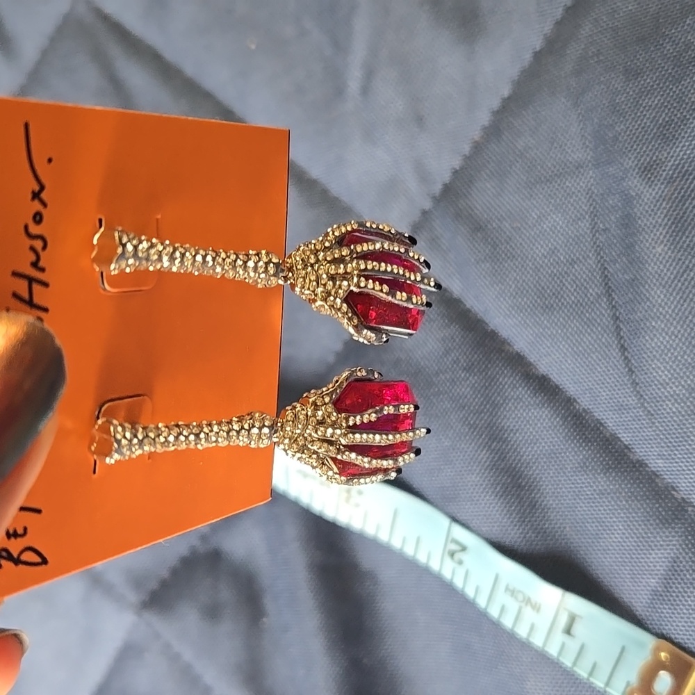 Betsey Johnson Silver and Pink Crystal Skeleton Earrings - Picture 3 of 3